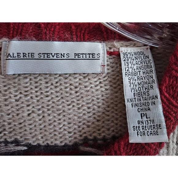 VALERIE STEVENS Women Petite L PL Cardigan Sweater Zip Red Gray Wool Angora 42" - Picture 3 of 6